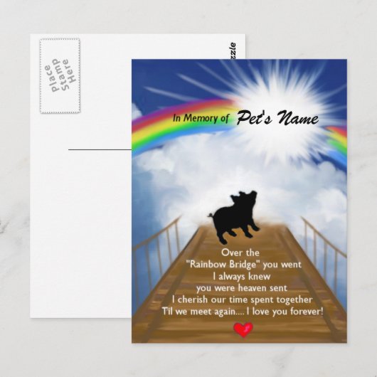 Rainbow Bridge Memorial Gedicht voor varkens Briefkaart (Voorkant / Achterkant)