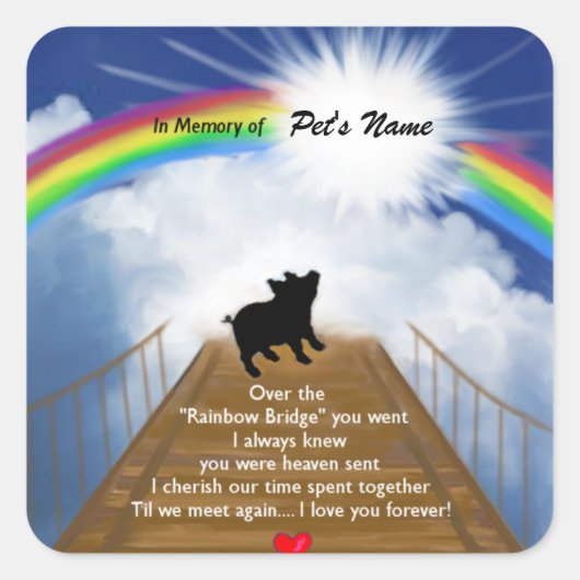Rainbow Bridge Memorial Gedicht voor varkens Vierkante Sticker (Voorkant)