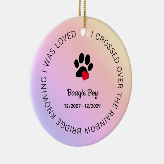 Rainbow Bridge Paw Print Personalized Pet Memorial Keramisch Ornament (Rechts)