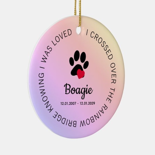 Rainbow Bridge Paw Print Personalized Pet Memorial Keramisch Ornament (Rechts)