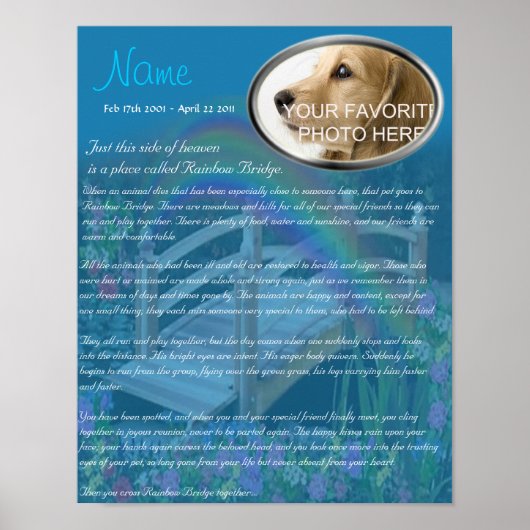 Rainbow Bridge Pet Memorial - Blue Poster (Voorkant)