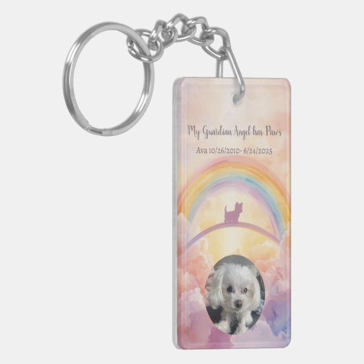 Rainbow Bridge Pet Memorial Keychain – Small Dog (Voorkant Links)