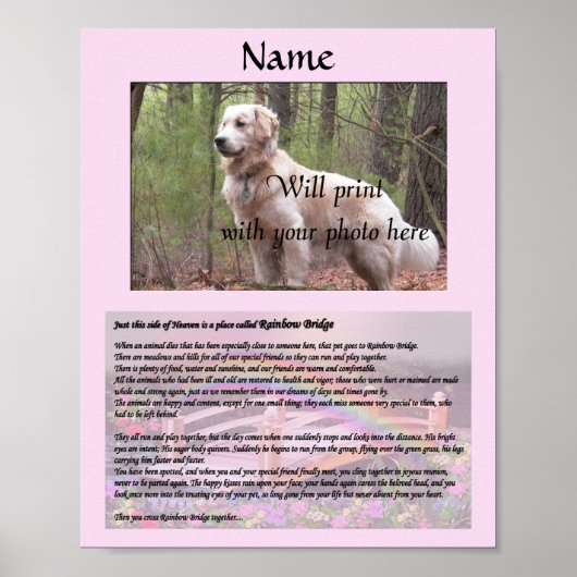Rainbow Bridge Pet Memorial Pink Poster (Voorkant)