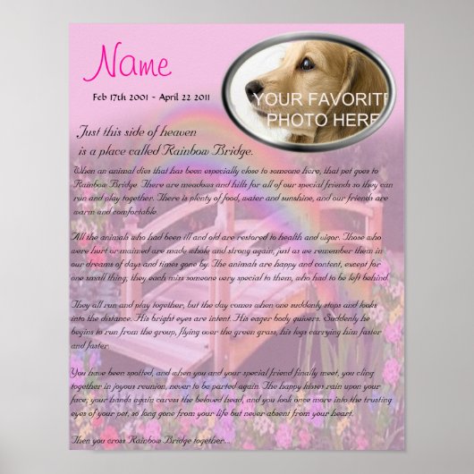 Rainbow Bridge Pet Memorial - Roze Poster (Voorkant)