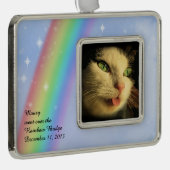 Rainbow Bridge-versiering met uw foto en tekst Verzilverd Omlijst Ornament (Rechts)