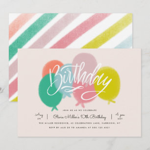 Rainbow Bright Balloons Birthday Party Blush Pink Kaart
