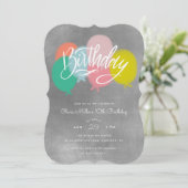 Rainbow Bright Balloons Birthday Party Grey Kaart (Staand voorkant)