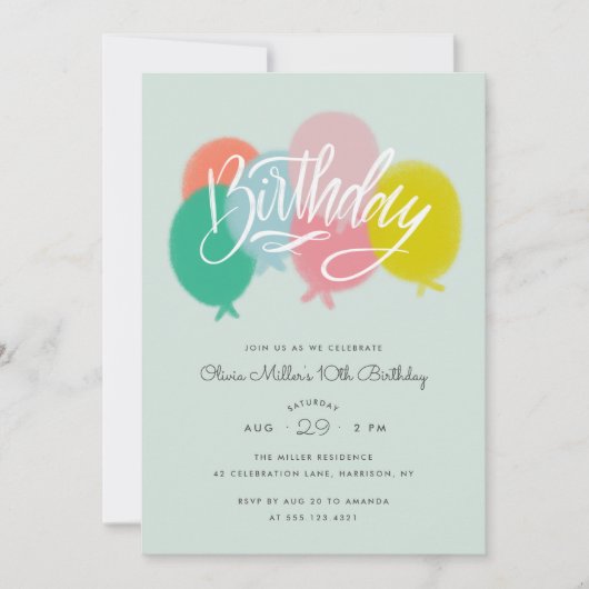 Rainbow Bright Balloons Birthday Party Mint Kaart (Voorkant)