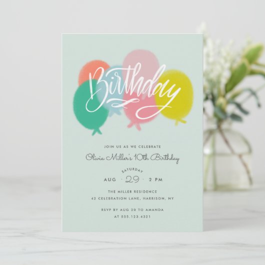 Rainbow Bright Balloons Birthday Party Mint Kaart (Staand voorkant)