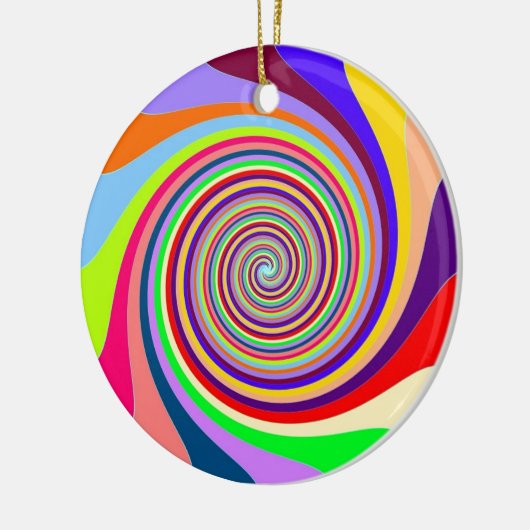 Rainbow bright psychedelic pop art snoep swirl keramisch ornament (Links)