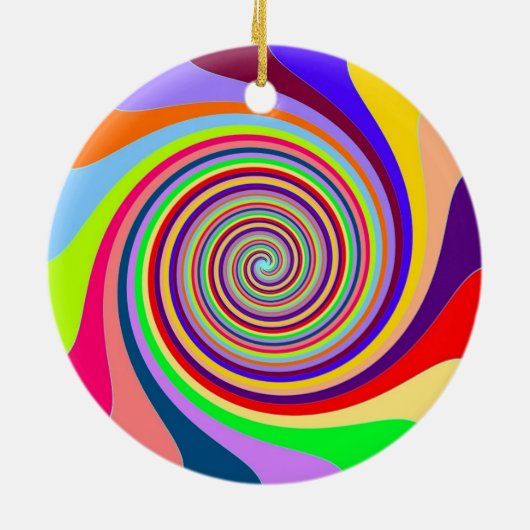Rainbow bright psychedelic pop art snoep swirl keramisch ornament (Achterkant)
