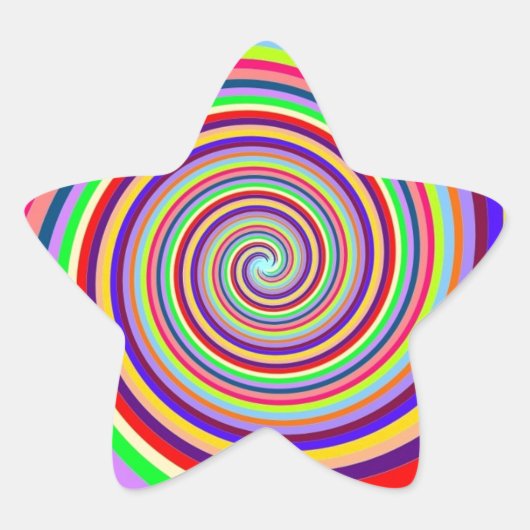 Rainbow bright psychedelic pop art snoep swirl ster sticker (Voorkant)