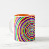 Rainbow bright psychedelic pop art snoep swirl tweekleurige koffiemok (Voorkant links)