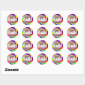 Rainbow bright "Smile" psychedelic snoep swirl Ronde Sticker (Vel)