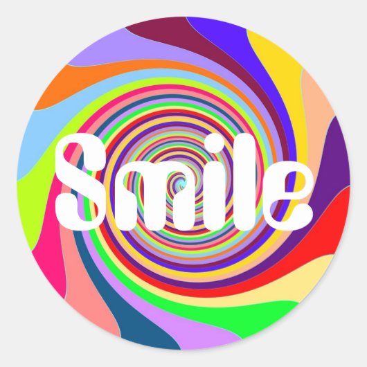 Rainbow bright "Smile" psychedelic snoep swirl Ronde Sticker (Voorkant)