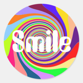 Rainbow bright "Smile" psychedelic snoep swirl Ronde Sticker