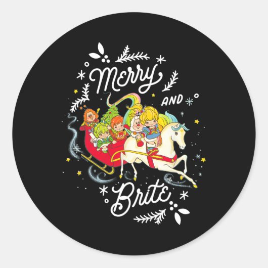 Rainbow Brite Christmas Merry en Brite Sleigh Rid Ronde Sticker (Voorkant)