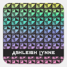 Rainbow Broken Dishes Patchwork Quilt Patroon Vierkante Sticker