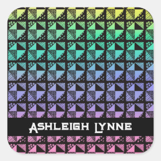 Rainbow Broken Dishes Patchwork Quilt Patroon Vierkante Sticker