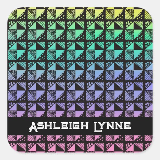 Rainbow Broken Dishes Patchwork Quilt Patroon Vierkante Sticker (Voorkant)