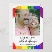 Rainbow Brush Stripes Foto Sla de datum op Save The Date (Voorkant)