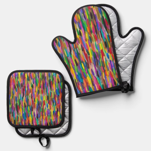 Rainbow Brushstrokes Ovenwant & Pannenlap Set (Voorkant / Achterkant)