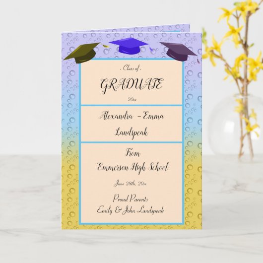 Rainbow Bubble-Afstuderen Kaart (Gele Bloem)