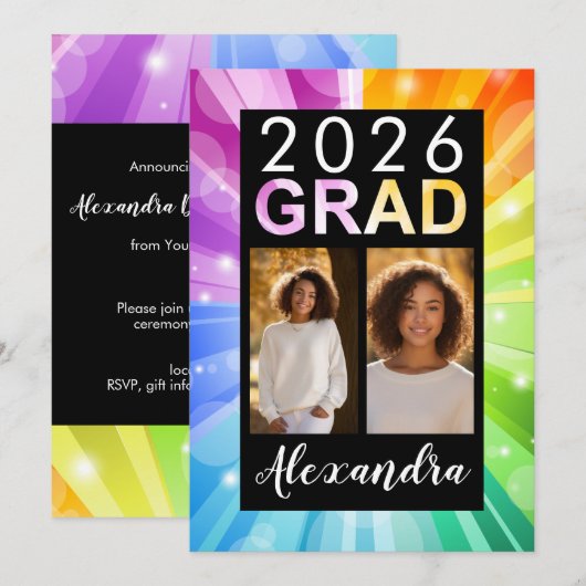 Rainbow Bubble Art Class of 2025 Foto Afstuderen Kaart (Voorkant / Achterkant)