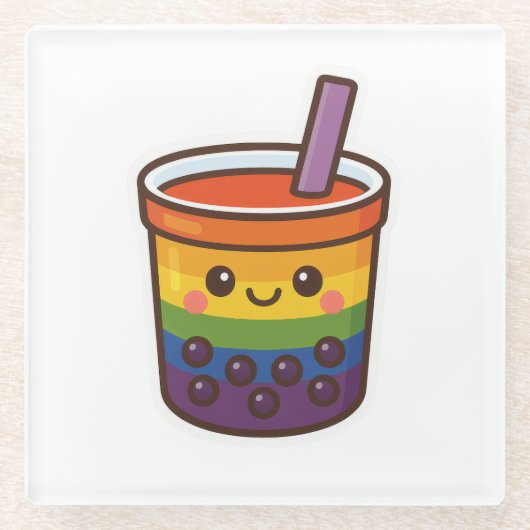 Rainbow Bubble Tea LGBTQ+ Pride Glazen Onderzetter (Voorkant)