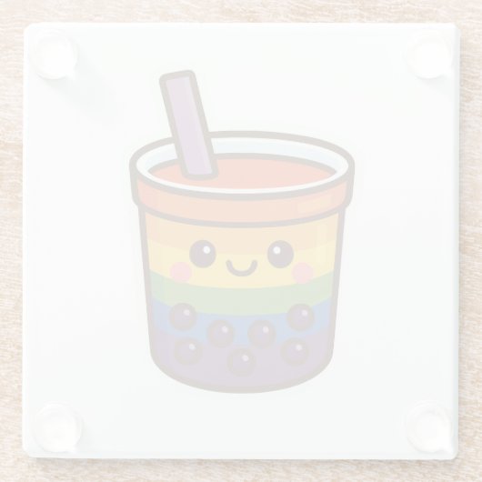 Rainbow Bubble Tea LGBTQ+ Pride Glazen Onderzetter (Achterkant)