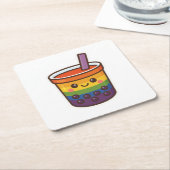 Rainbow Bubble Tea LGBTQ+ Pride Kartonnen Onderzetters (Schuin)