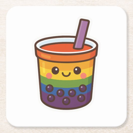 Rainbow Bubble Tea LGBTQ+ Pride Kartonnen Onderzetters (Voorkant)