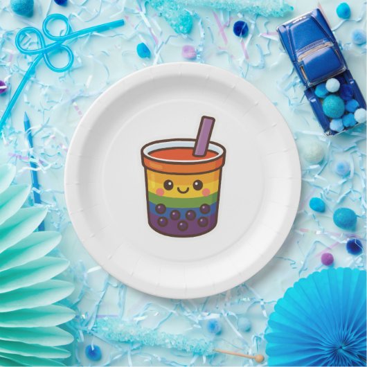 Rainbow Bubble Tea LGBTQ+ Pride Papieren Bordje (Feest)
