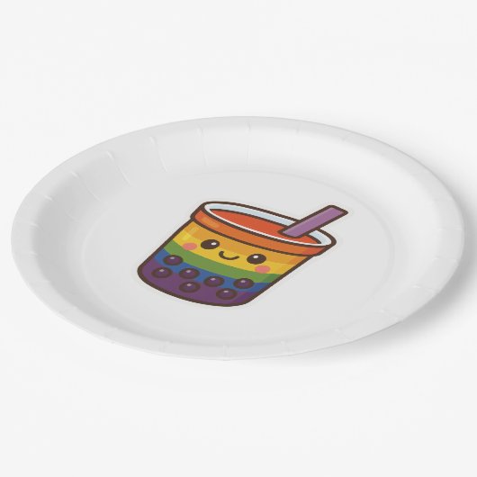 Rainbow Bubble Tea LGBTQ+ Pride Papieren Bordje (Gekanteld)