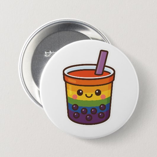 Rainbow Bubble Tea LGBTQ+ Pride Ronde Button 7,6 Cm (Voorkant /achterkant)