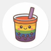 Rainbow Bubble Tea LGBTQ+ Pride Ronde Sticker (Voorkant)