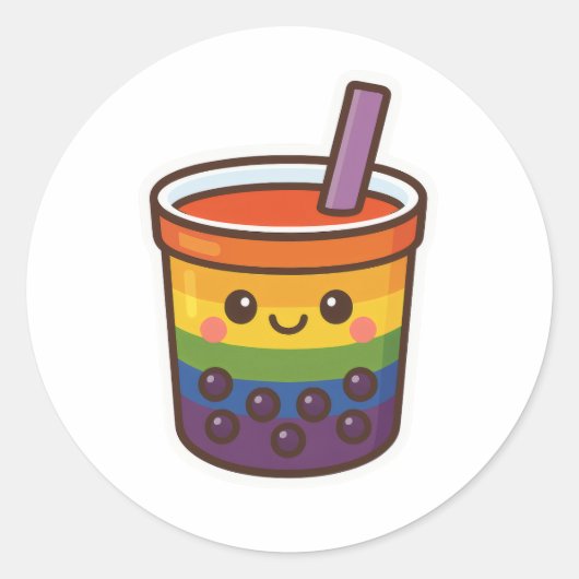 Rainbow Bubble Tea LGBTQ+ Pride Ronde Sticker (Voorkant)