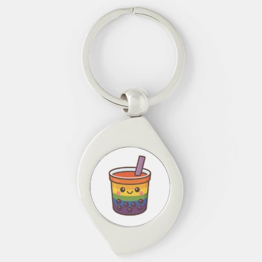 Rainbow Bubble Tea LGBTQ+ Pride Sleutelhanger (Voorkant)