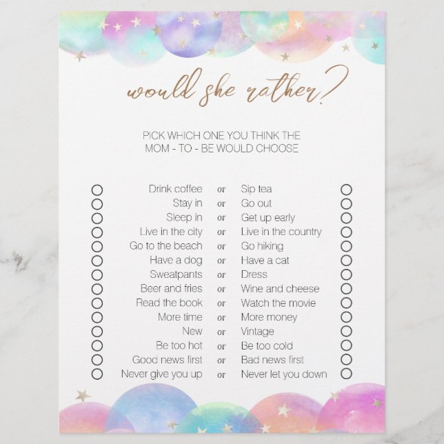 Rainbow Bubbles Tweezijdige Bingo Baby shower Spel (Voorkant)