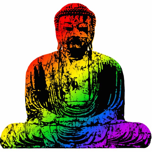 Rainbow Buddha-standbeeld Fotobeeldje Ornament (Voorkant)