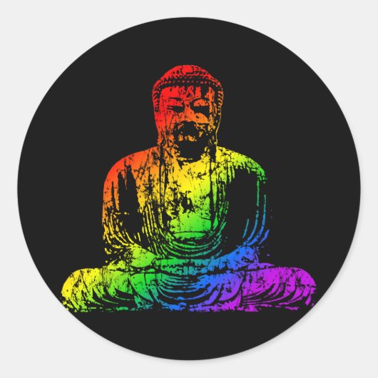 Rainbow Buddha-standbeeld Ronde Sticker (Voorkant)