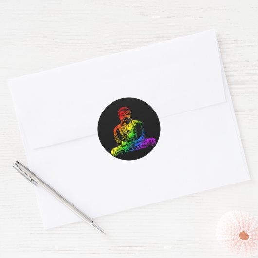 Rainbow Buddha-standbeeld Ronde Sticker (Envelop)