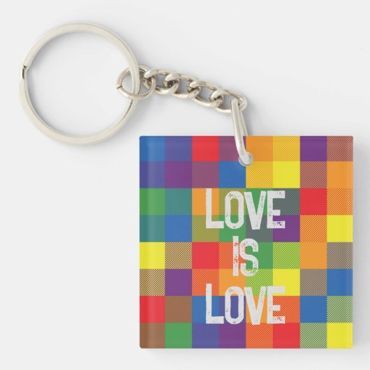 Rainbow Buffalo Check Pride Plaid Personaliseer Sleutelhanger (Voorkant)