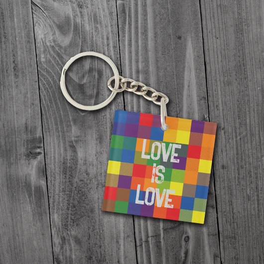 Rainbow Buffalo Check Pride Plaid Personaliseer Sleutelhanger