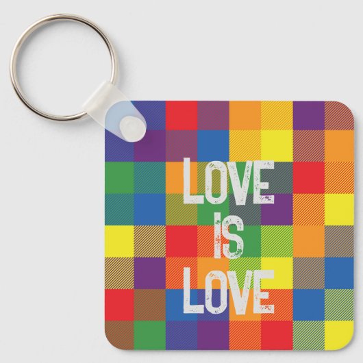 Rainbow Buffalo Check Pride Plaid Personaliseer Sleutelhanger (Voorkant)
