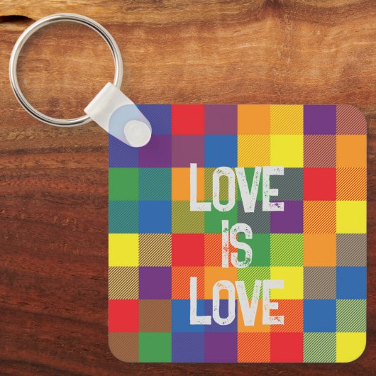 Rainbow Buffalo Check Pride Plaid Personaliseer Sleutelhanger (Voorkant)