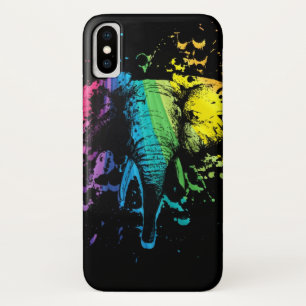 Rainbow Bull Elephant op Black iPhone X Hoesje