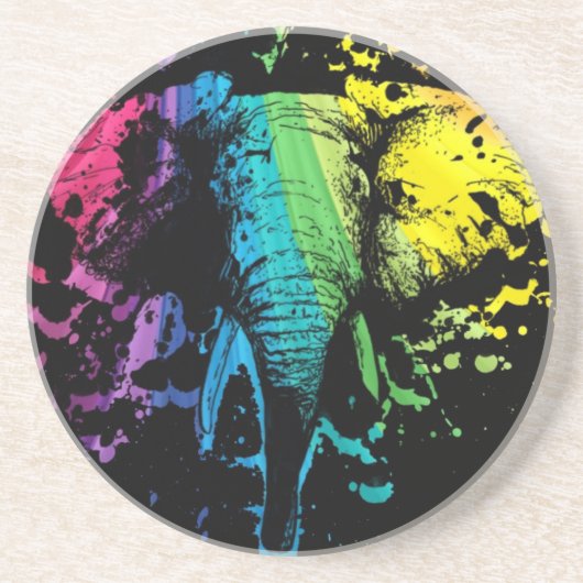 Rainbow Bull Elephant op Black Zandsteen Onderzetter (Voorkant)