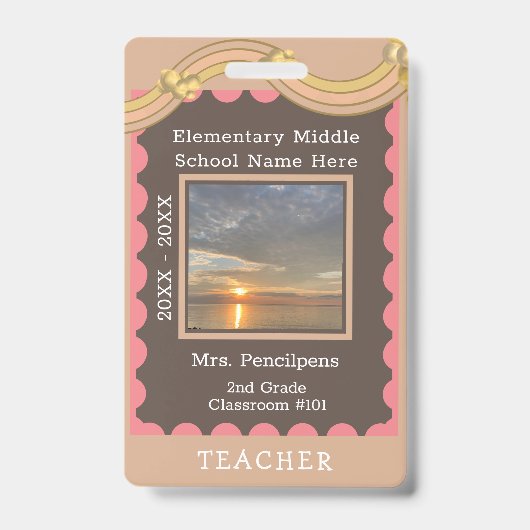 Rainbow Bulletin Board Custom Teacher staff ID Ba Badge (Voorkant)