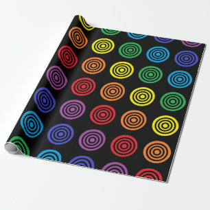 Rainbow Bullseye Black Wrapping Paper Cadeaupapier